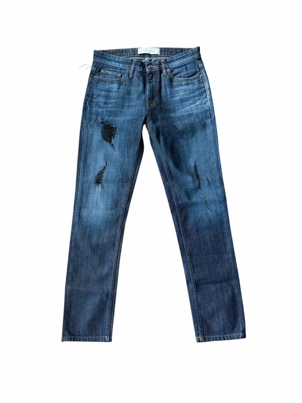 IRO Paris Nancy Distressed Mid Rise Slim Straight Leg Jeans Blue 25 NWT